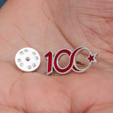 Centennial Commemorative Pin - Silver-Tone Red Enamel Crescent Star