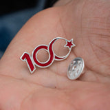 Centennial Commemorative Pin - Silver-Tone Red Enamel Crescent Star
