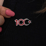 Centennial Commemorative Pin - Silver-Tone Red Enamel Crescent Star