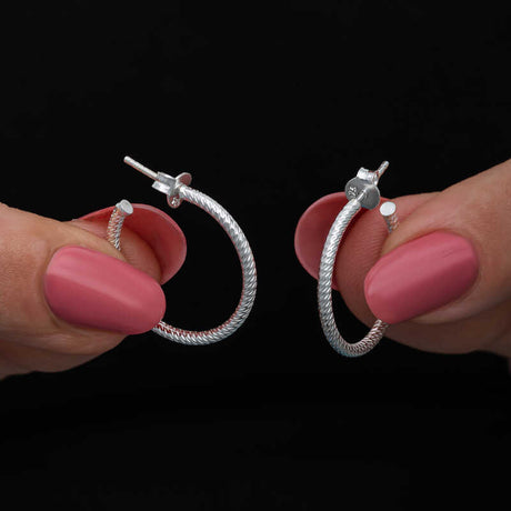 Sterling Silver Delicate Textured Hoop Earrings