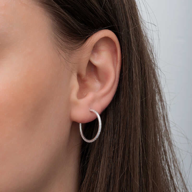 Sterling Silver Delicate Textured Hoop Earrings