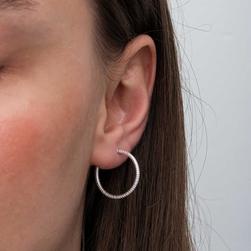 Sterling Silver Delicate Textured Hoop Earrings