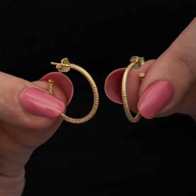 Hoop Earrings - Gold-Plated Sterling Silver Textured Design