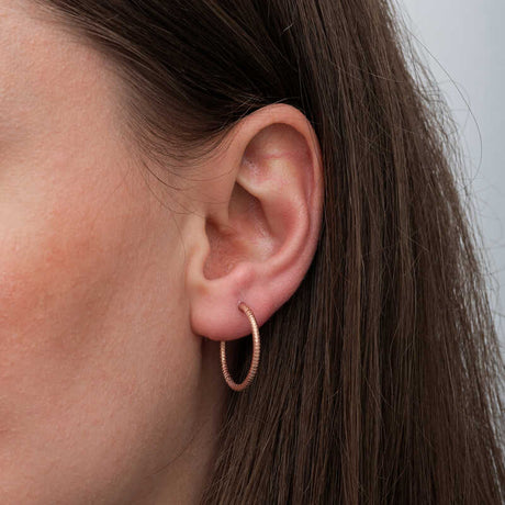 Hoop Earrings - Rose Gold Plated Silver Textured Everyday Style