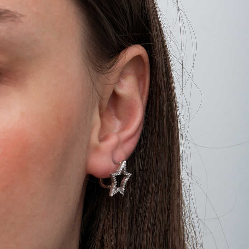 Sterling Silver Pave Star Huggie Hoop Earrings - Dainty & Sparkling