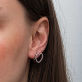 Heart Stud Earrings - Sterling Silver Dainty Pave Design