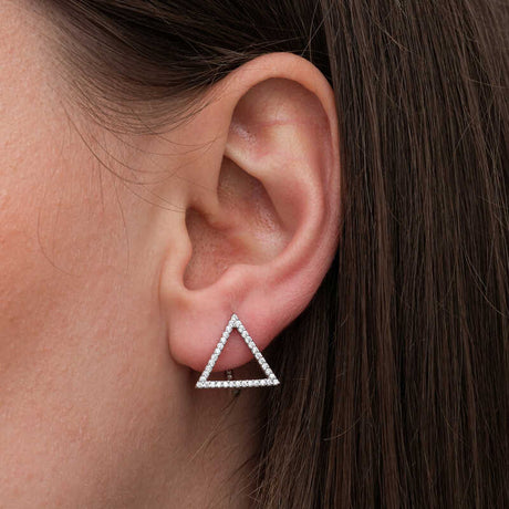Sterling Silver Cubic Zirconia Triangle Stud Earrings - Modern Geometric