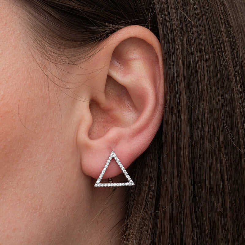 Sterling Silver Cubic Zirconia Triangle Stud Earrings - Modern Geometric