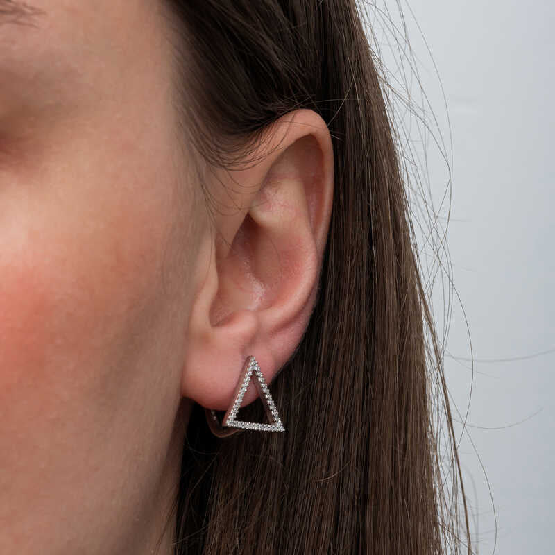 Sterling Silver Cubic Zirconia Triangle Stud Earrings - Modern Geometric