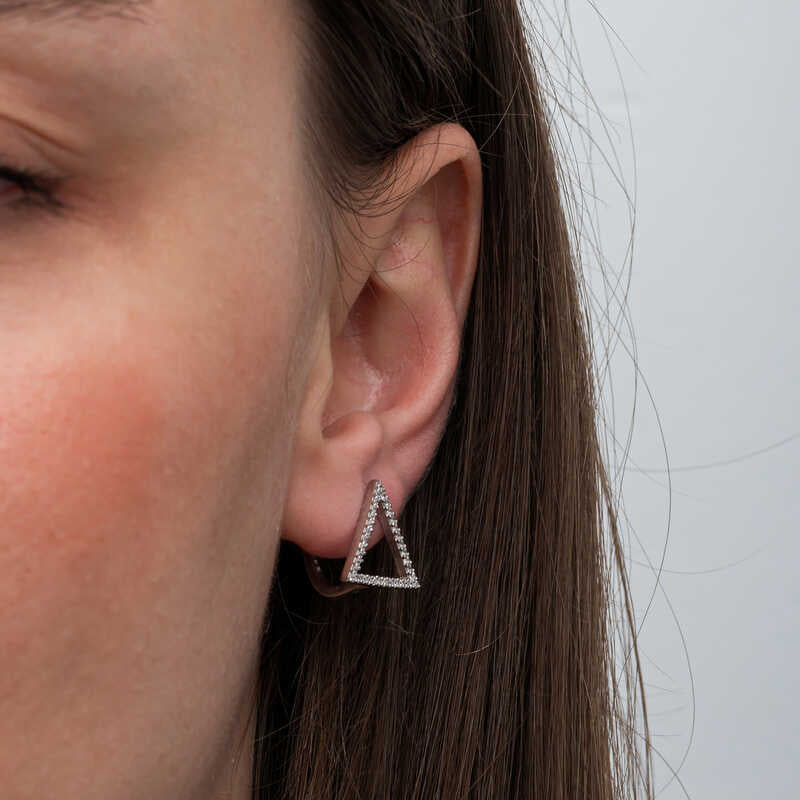 Sterling Silver Cubic Zirconia Triangle Stud Earrings - Modern Geometric