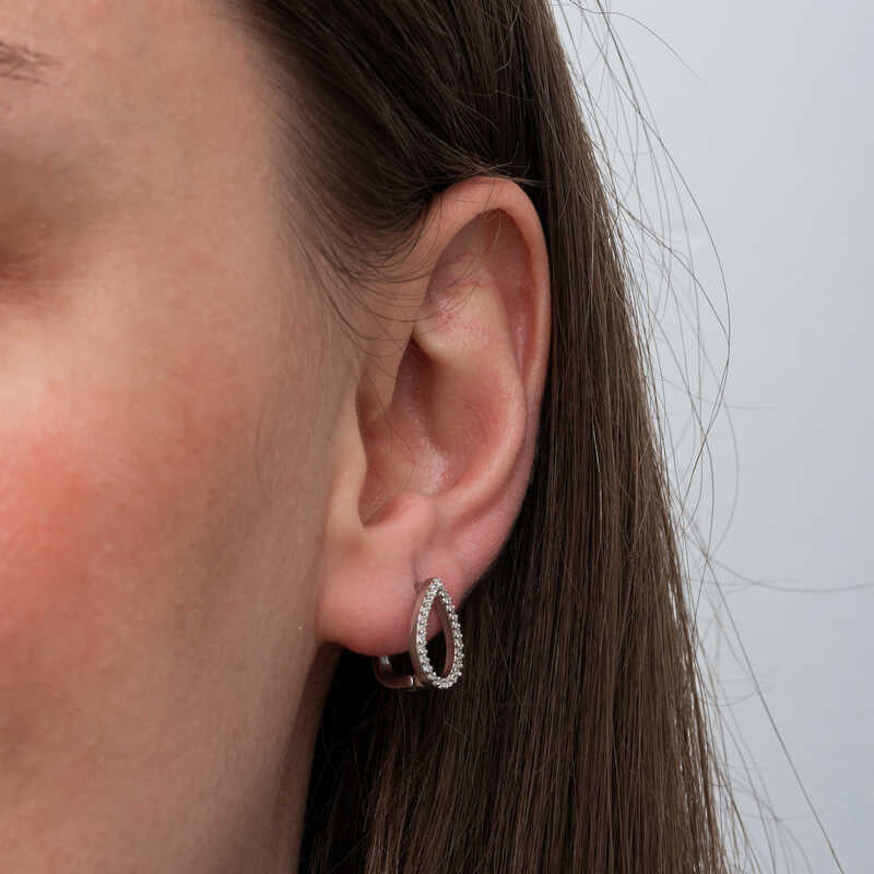 Sterling Silver Teardrop Earrings - Pave White Zirconia Design