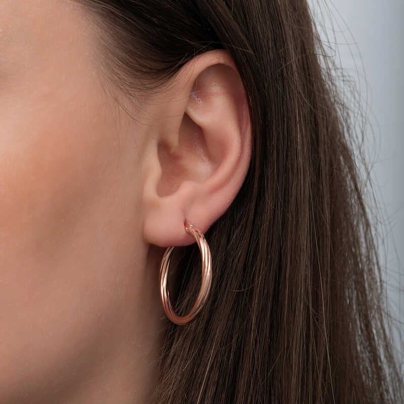 Hoop Earrings - Rose Gold Plated Sterling Silver Twisted Dainty