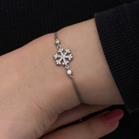 Sterling Silver Snowflake Bracelet - Dazzling Crystal Charm