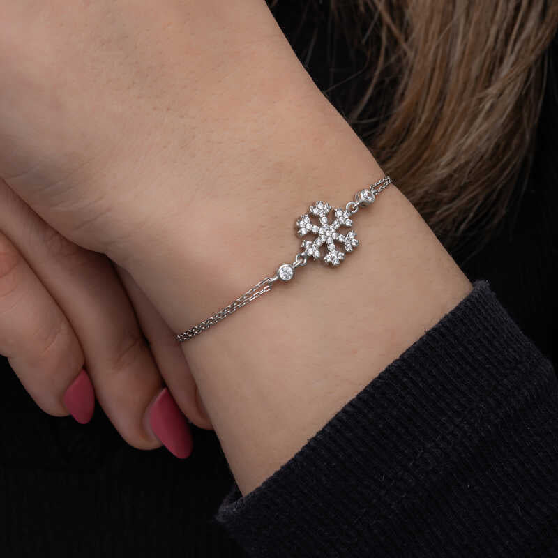 Sterling Silver Snowflake Bracelet - Dazzling Crystal Charm