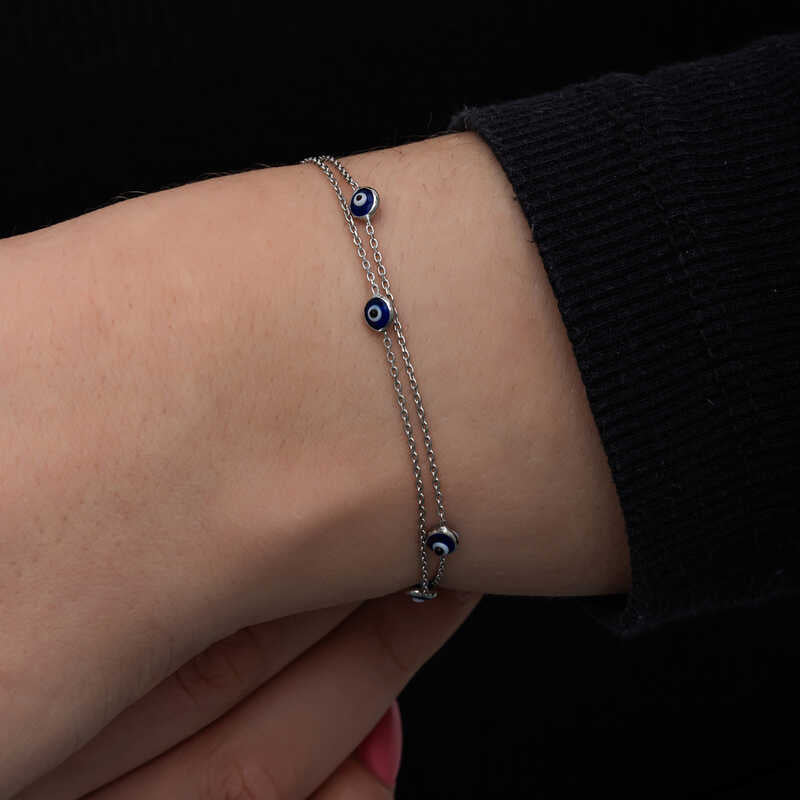 Sterling Silver Evil Eye Charm Bracelet - Dainty & Minimalist