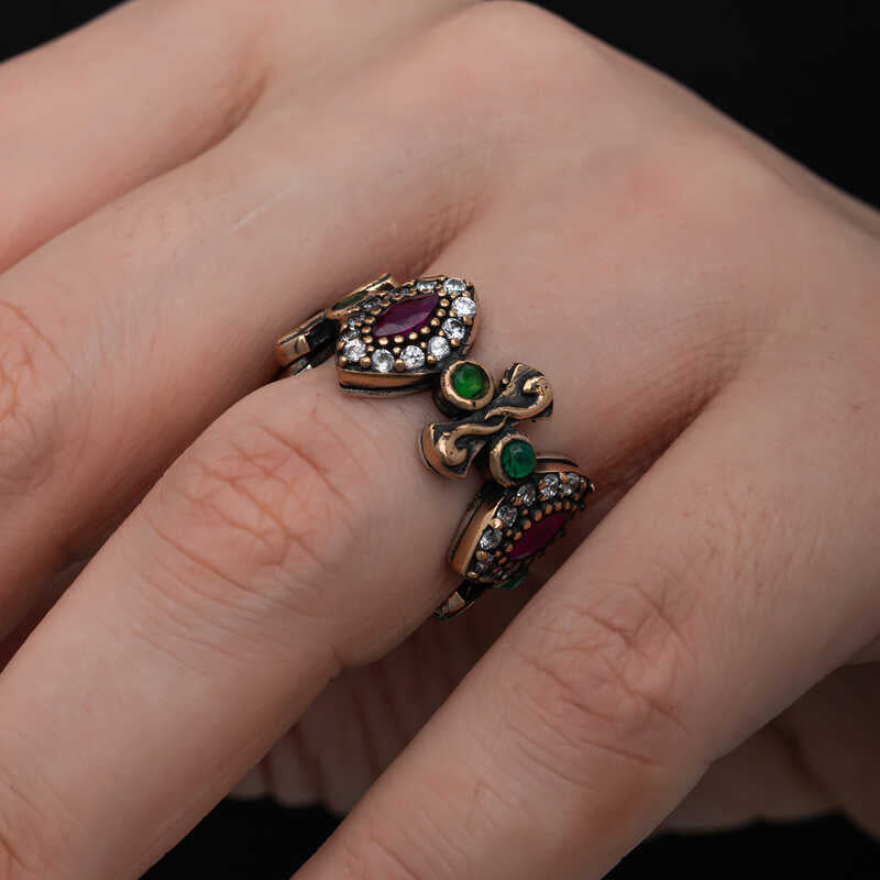 Adjustable Ring - Oxidized Silver Ottoman Multi-Stone Statement Ring