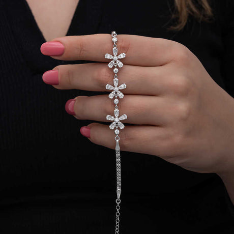 Sterling Silver Baguette Flower Bracelet - Elegant Dainty Sparkle