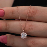 Rose Gold Plated Sterling Silver - Dainty Zirconia Halo Necklace