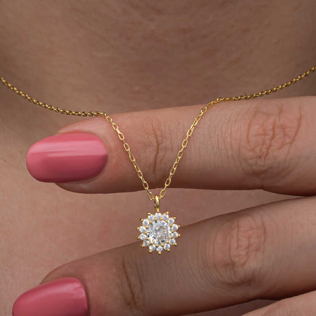 Necklace - Gold-Tone Sparkling Halo Cubic Zirconia Pendant