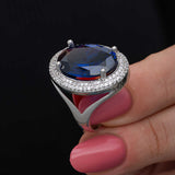 Sterling Silver Oval Sapphire Halo Statement Ring