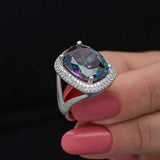 Sterling Silver Mystic Topaz & CZ Halo Statement Ring