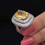 Statement Ring - Oval Citrine & White Stone Double Halo Design