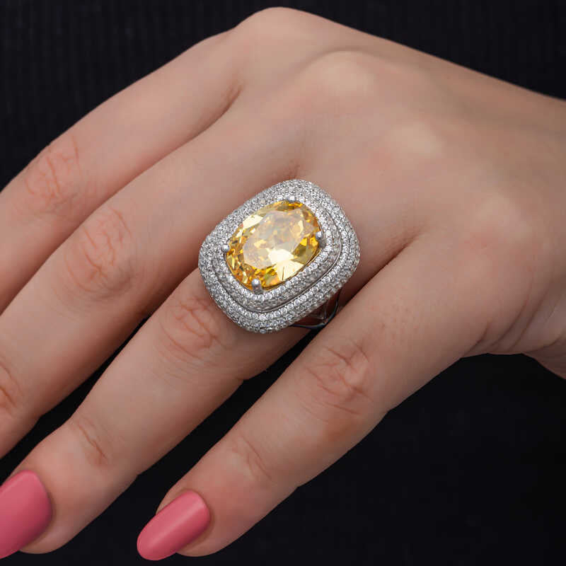 Statement Ring - Oval Citrine & White Stone Double Halo Design
