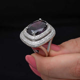 Statement Ring - Amethyst & Pave Double Halo Silver-Tone