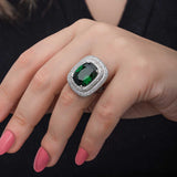 Ring - Silver-Tone Emerald Green Zircon Double Halo Statement Ring