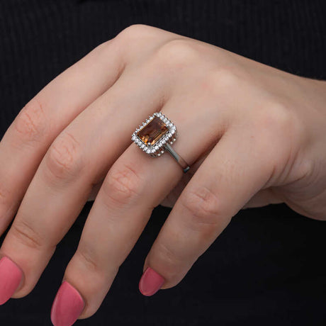 Sterling Silver Zultanite Ring - Emerald Cut Halo Statement