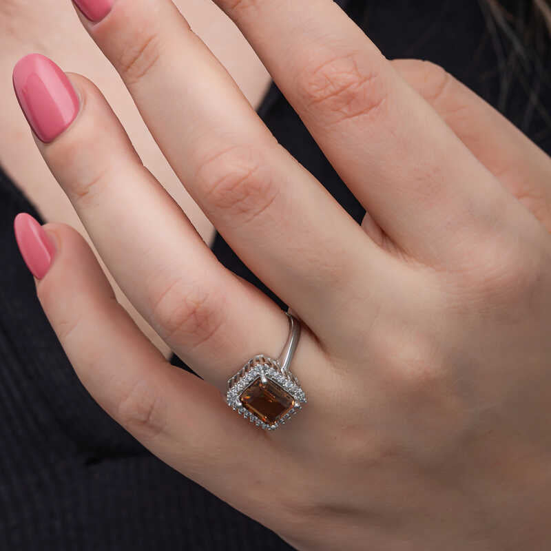 Sterling Silver Zultanite Ring - Emerald Cut Halo Statement