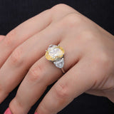 Ring - Sterling Silver Oval Yellow Citrine & Pear Zircon Three-Stone