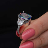 Ring - Elegant Silver-Tone Mystic Topaz and Cubic Zirconia Ring