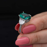 Statement Ring - Sterling Silver Oval Paraiba & Zirconia