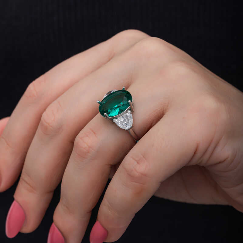 Statement Ring - Sterling Silver Oval Paraiba & Zirconia