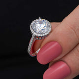 Sterling Silver Solitaire Ring - Dazzling Round Halo Design