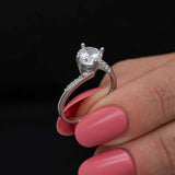 Solitaire Ring - Sterling Silver Clear Stone Accent Band
