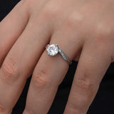 Solitaire Ring - Sterling Silver Clear Stone Accent Band
