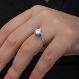Solitaire Ring - Sterling Silver Clear Stone Accent Band