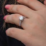 Elegant Solitaire Ring - Sterling Silver with Pavé Band