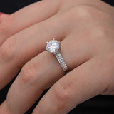 Elegant Solitaire Ring - Sterling Silver with Pavé Band