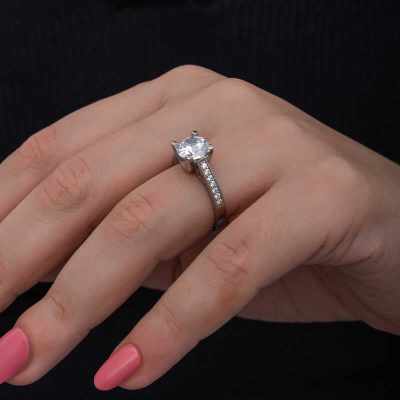 Solitaire Ring - Sterling Silver CZ Engagement Style