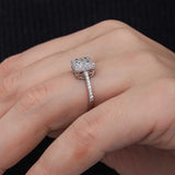 Ring - Sterling Silver Zircon Square Halo Pave