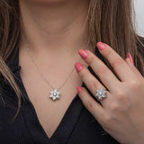 Sterling Silver Snowflake Spinner Necklace & Matching Ring Set
