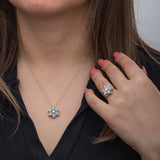 Sterling Silver Snowflake Spinner Necklace & Matching Ring Set