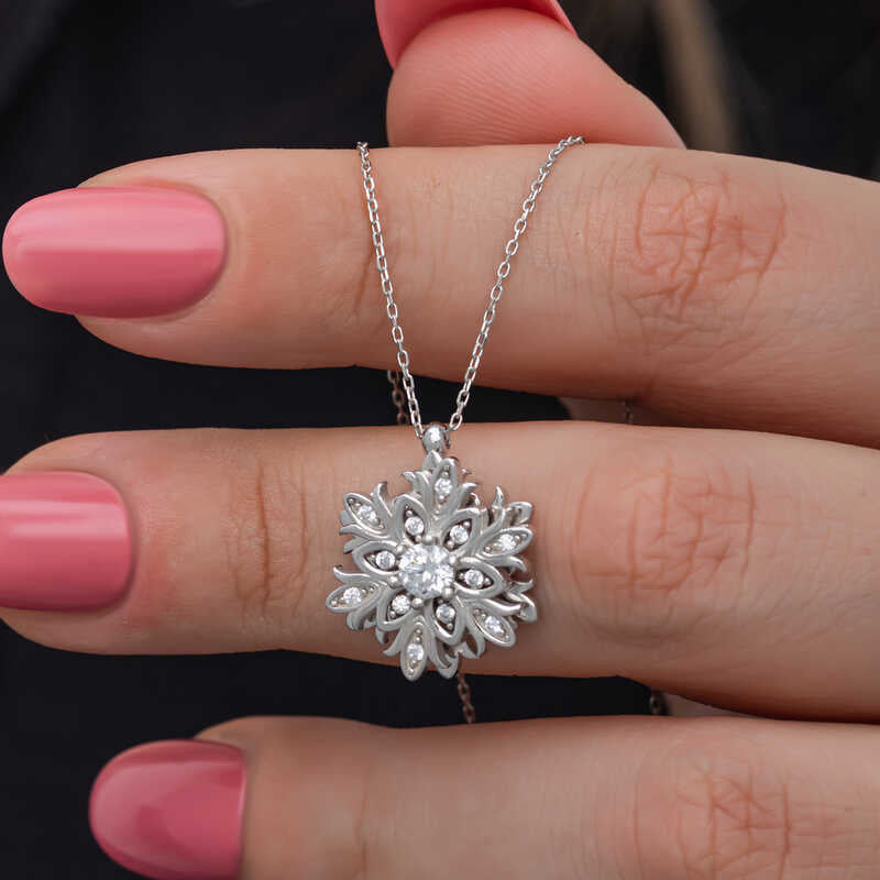 Sterling Silver Snowflake Spinner Necklace & Matching Ring Set