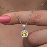 Sterling sølv halskæde - Elegant gul ædelstens halo vedhæng