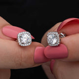 Stud Earrings - Sterling Silver Round Brilliant Halo Simulated Diamond