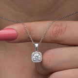 Sterling Silver Square Halo Solitaire Necklace - Elegant & Sparkling