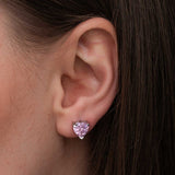 Dainty Pink Heart Stud Earrings - Sparkling Zirconia Silver-Tone